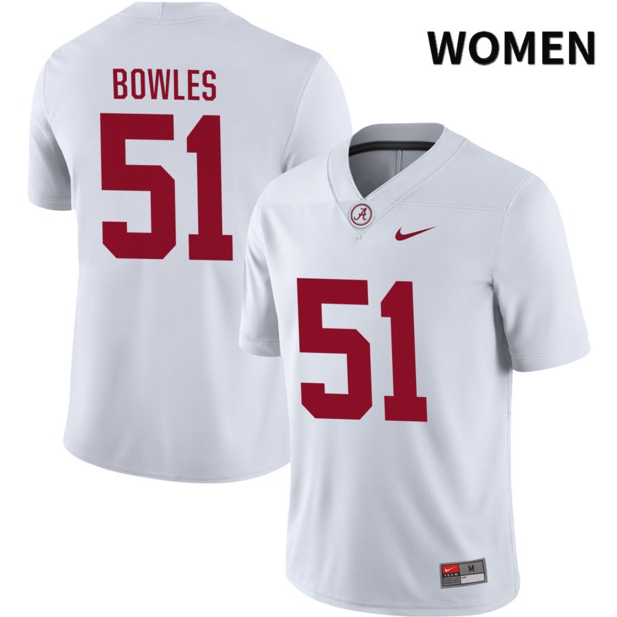 Alabama Crimson Tide Women's Tanner Bowles #51 NIL White 2022 NCAA Authentic Stitched College Football Jersey SK16I61TK